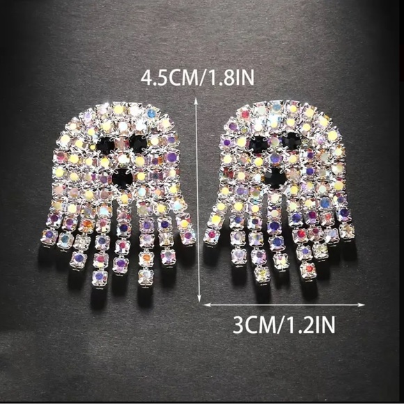 🆕 Halloween Ghost Stud Earrings Encrusted with Sparkling Rhinestones - Picture 4 of 10